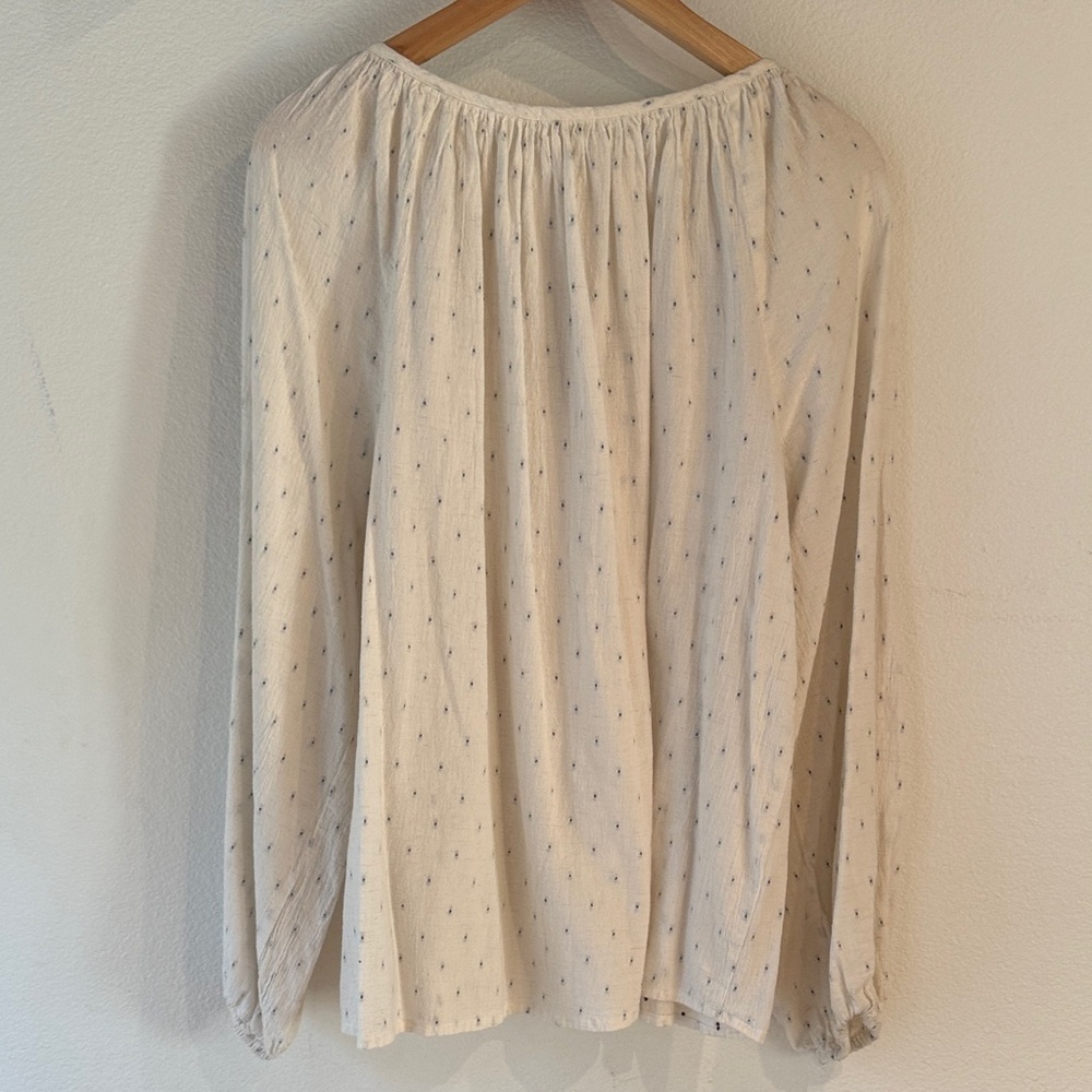 Dylan Boho Pheasant 100% Cotton Tie Neck Cream Blouse, Delicate Dots, Size L - Picture 3 of 11